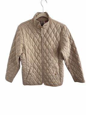 Lands' End Beige Quilted Jacket with Plaid Lining Equestrian Style Quiet Luxury